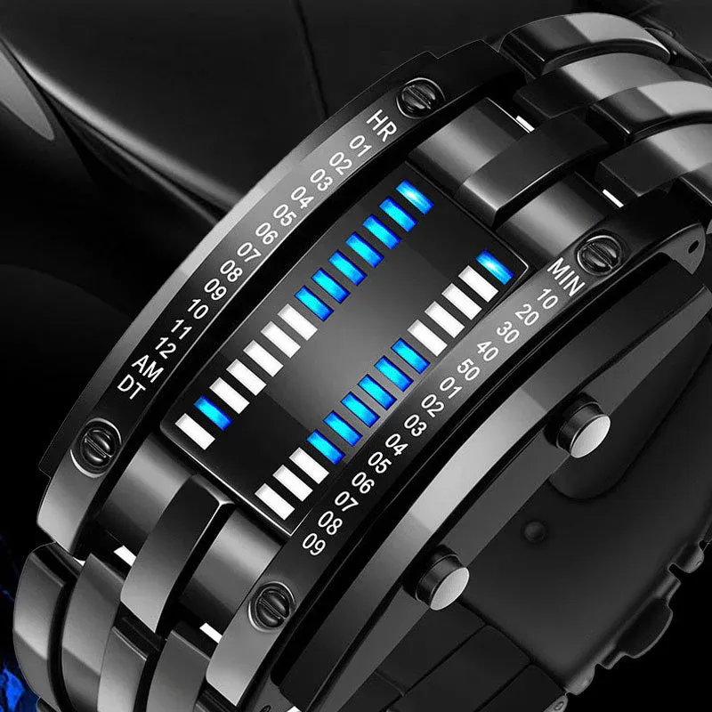 Men's Binary LED Watch – Stainless Steel, Blue Light, Sporty, Water-Resistant, Modern ⚡