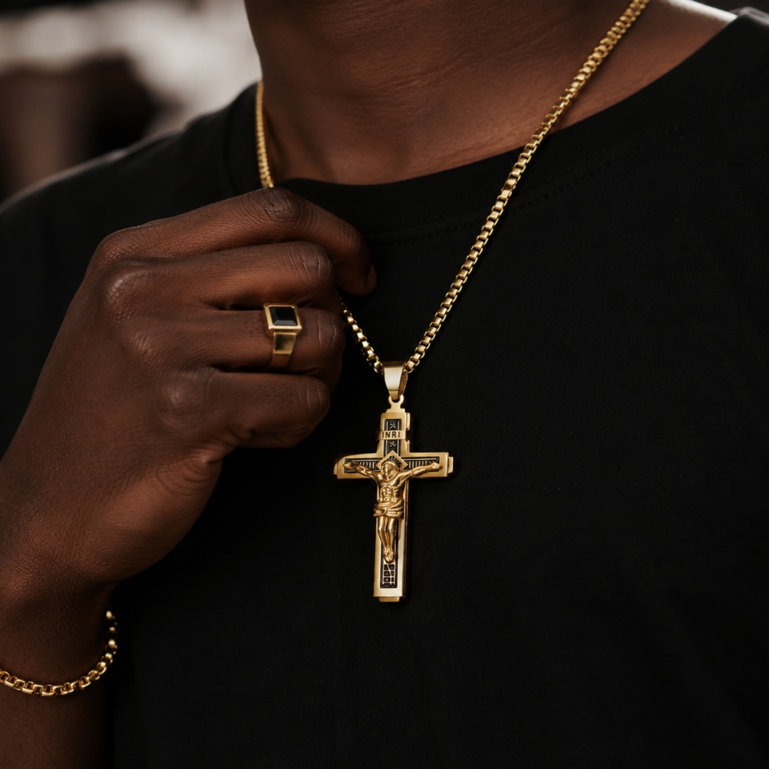 Vintage Jesus Cross Pendant Amulet Necklace for Men and Women