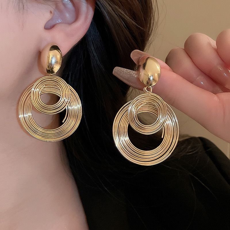 Luxury jewelry trendy geometric design double gold hoop earrings
