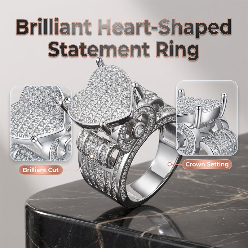 Sparkling Heart-Shaped Ring for Women