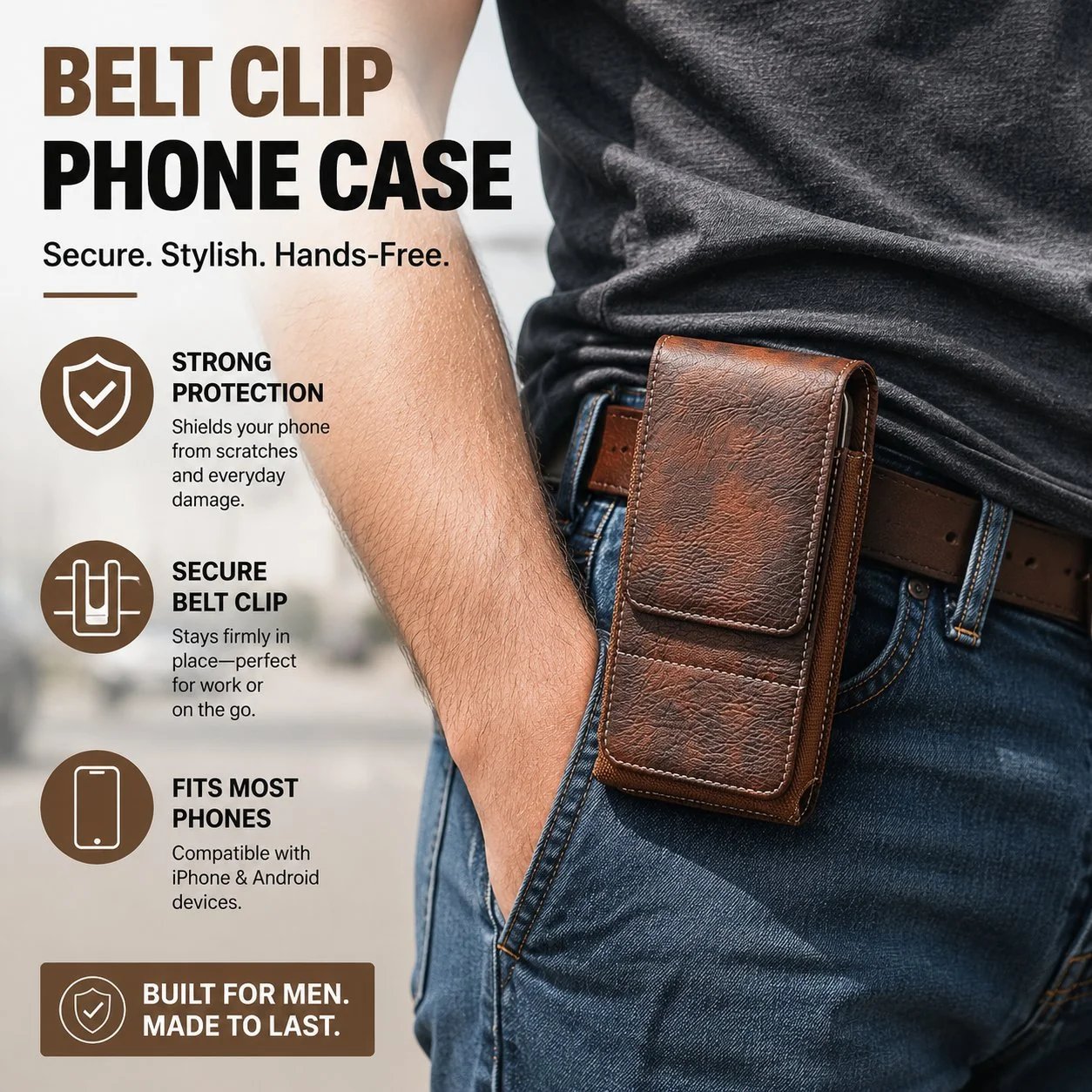 Waist Belt Cell Phone Pouch Multi-Pocket Leather Holster with Card Holder