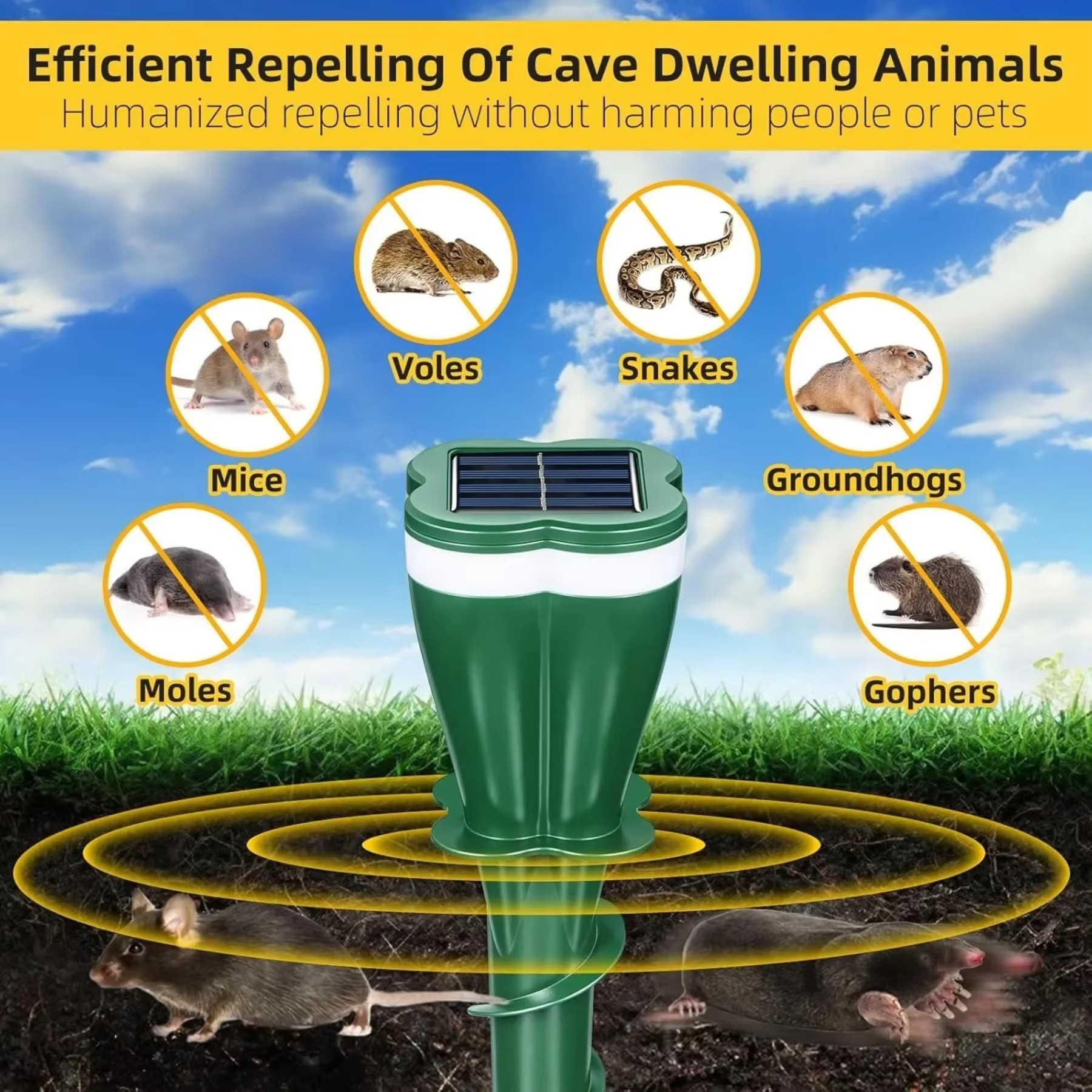 Solar Powered Waterproof Screw Mole Repellent